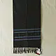 tangaliya handloom cotton stole in dark green with sky blue stripes, raised white dana dot motifs, and hand-knotted fringe tassels