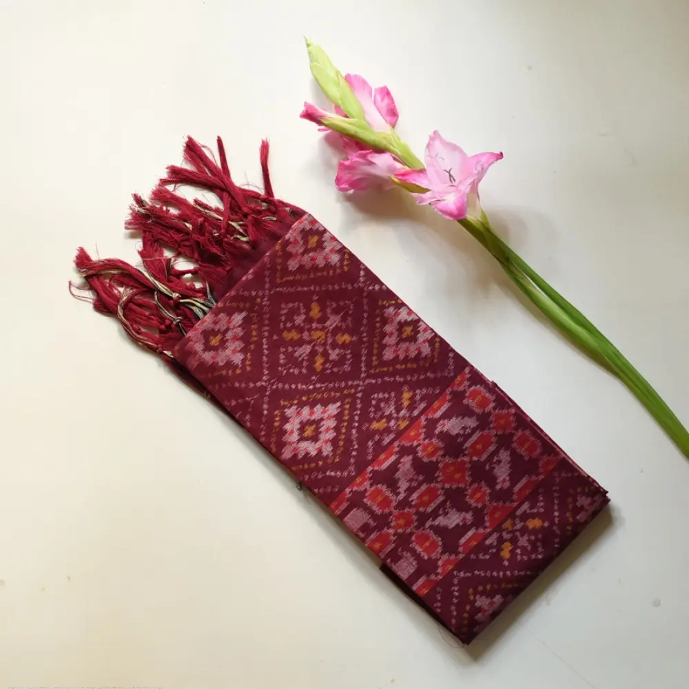 shop handloom silk cotton patola ikat Maroon stole