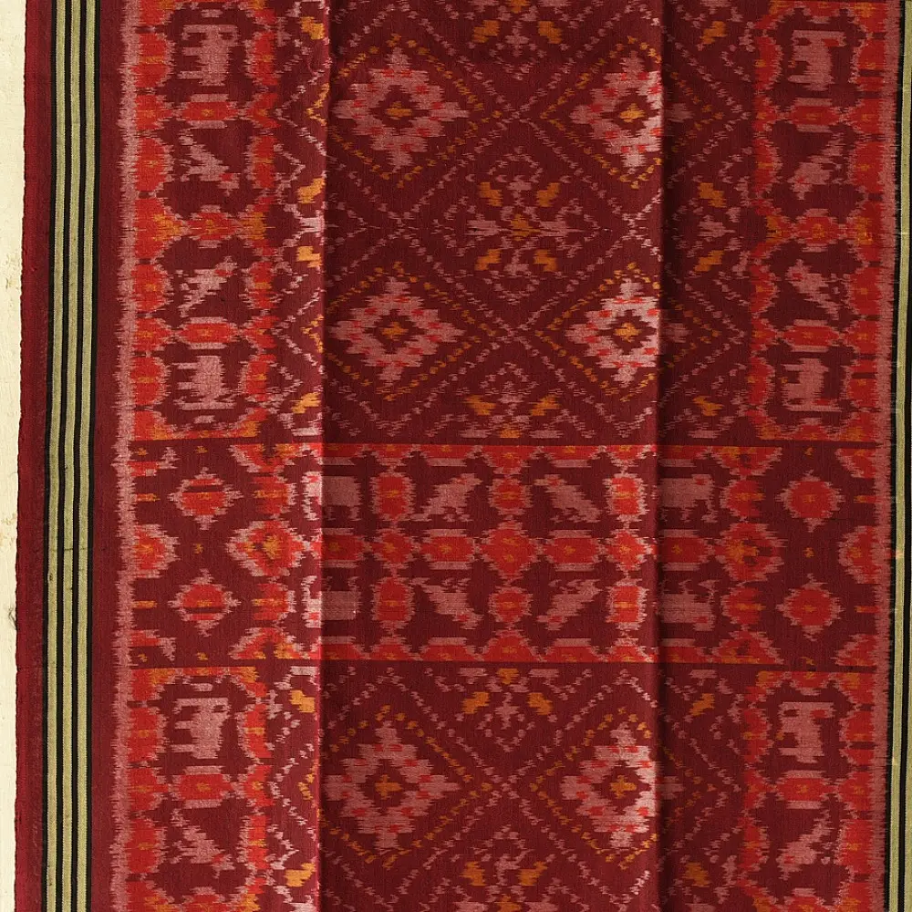 shop handloom silk cotton patola ikat Maroon stole