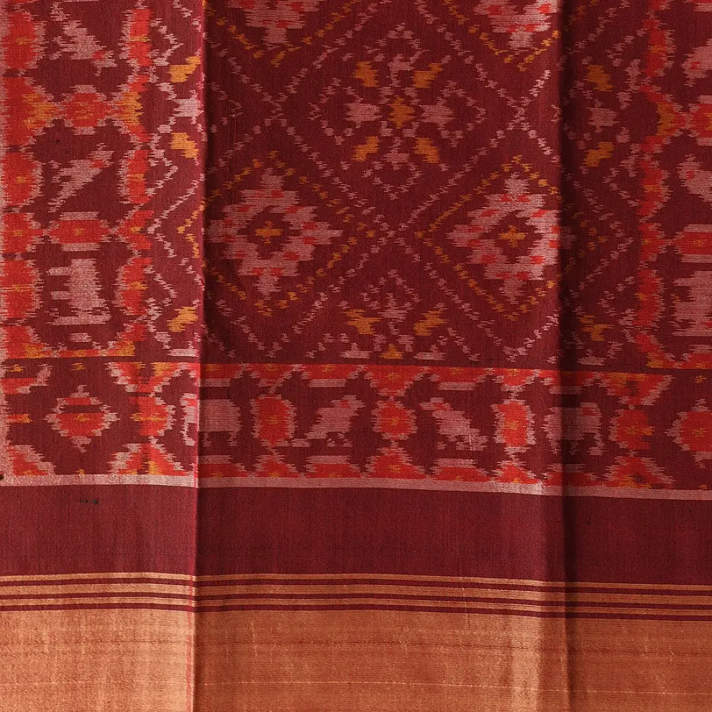 shop handloom silk cotton patola ikat Maroon stole