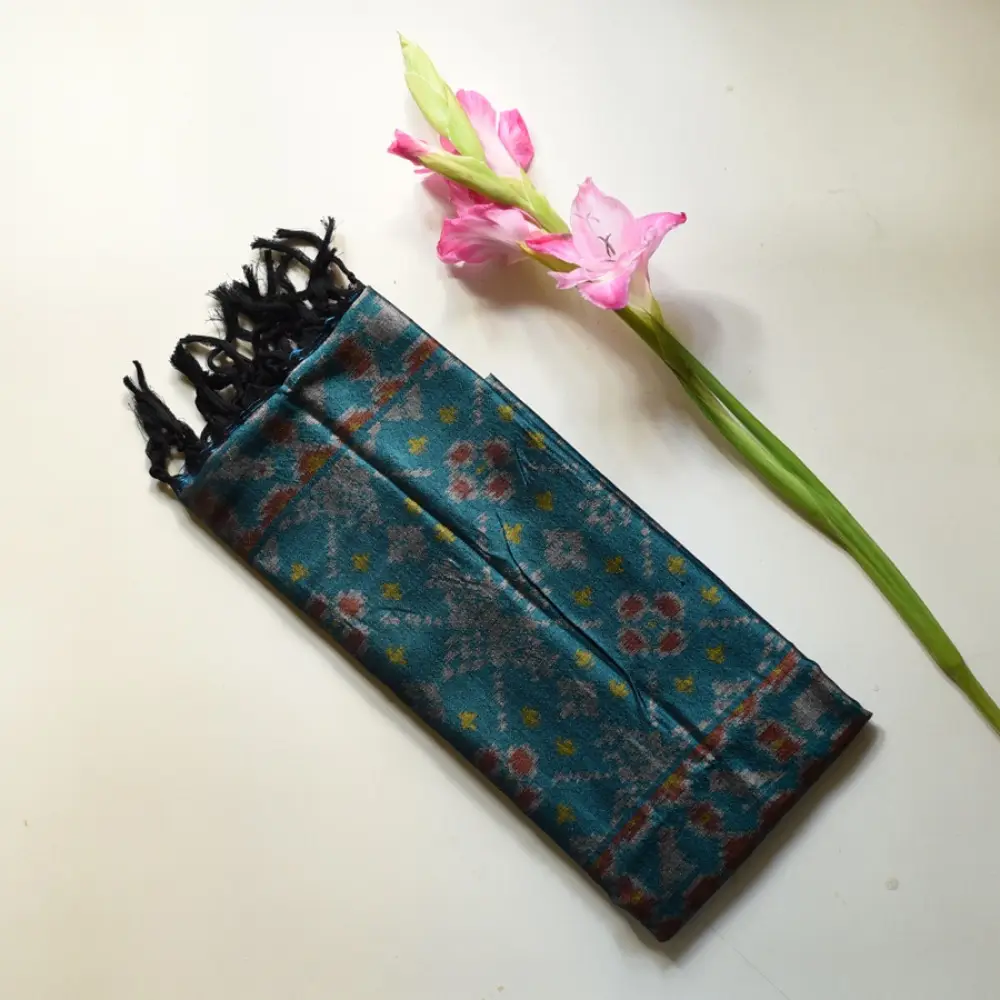 shop handloom silk cotton patola ikat blue stole
