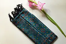Rasika . रसिका ~ Handloom Patola Silk Cotton Stole - Turquoise Blue