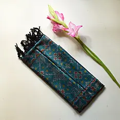 Rasika . रसिका ~ Handloom Patola Silk Cotton Stole - Turquoise Blue