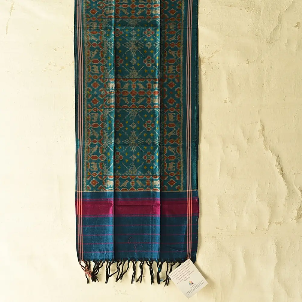 shop handloom silk cotton patola ikat blue stole