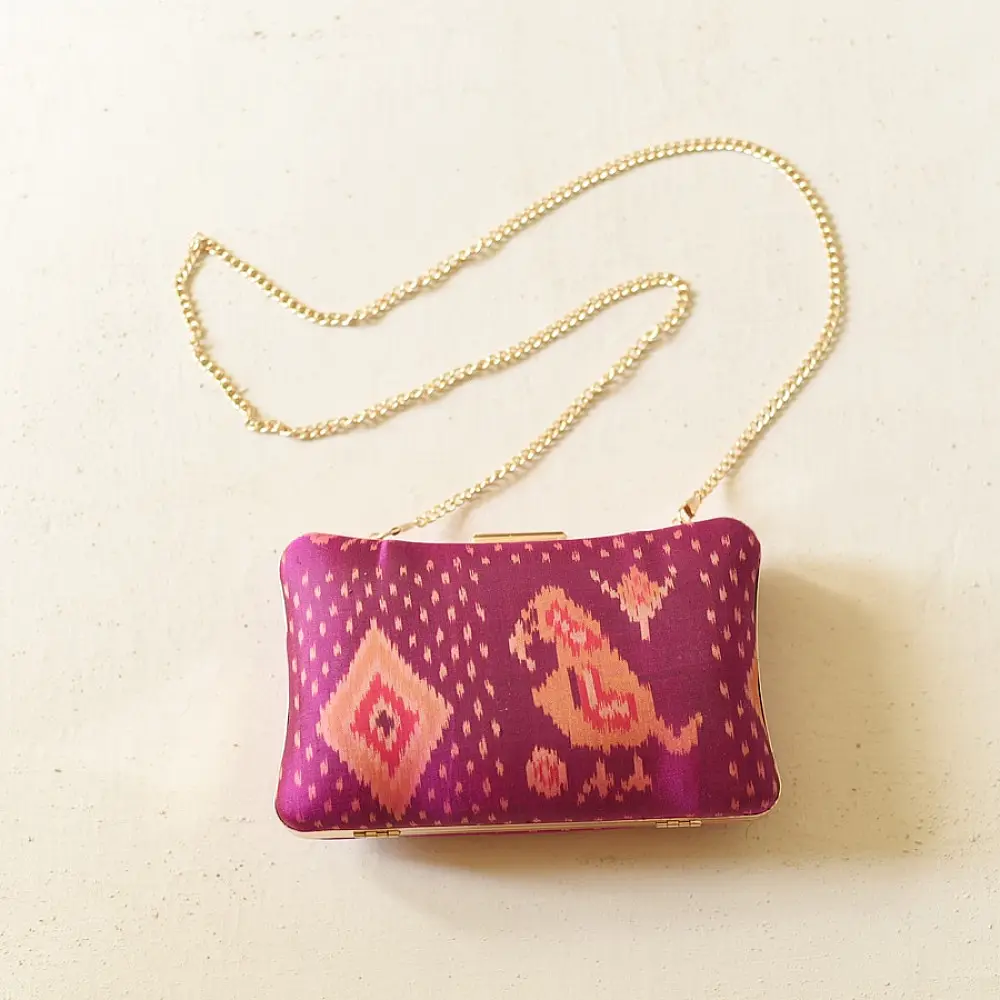 shop Patola Silk Clutch Purse / Sling Bag - Purple