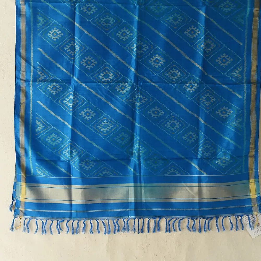 shop Patola Pure Silk Sky Blue Dupatta 