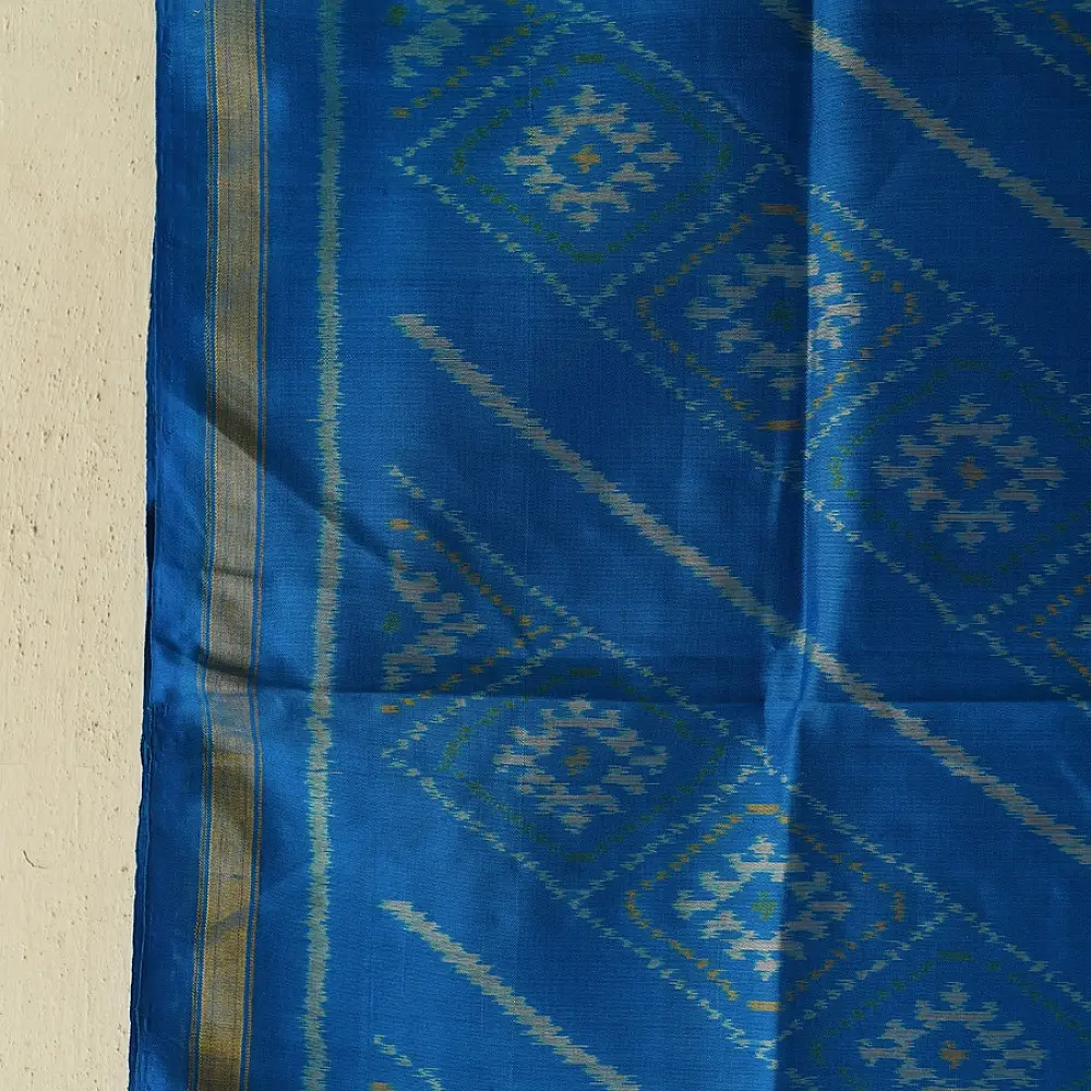 shop Patola Pure Silk Sky Blue Dupatta 