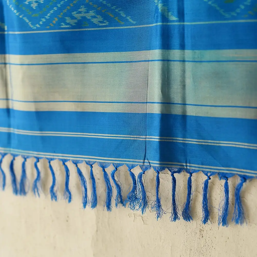 shop Patola Pure Silk Sky Blue Dupatta 