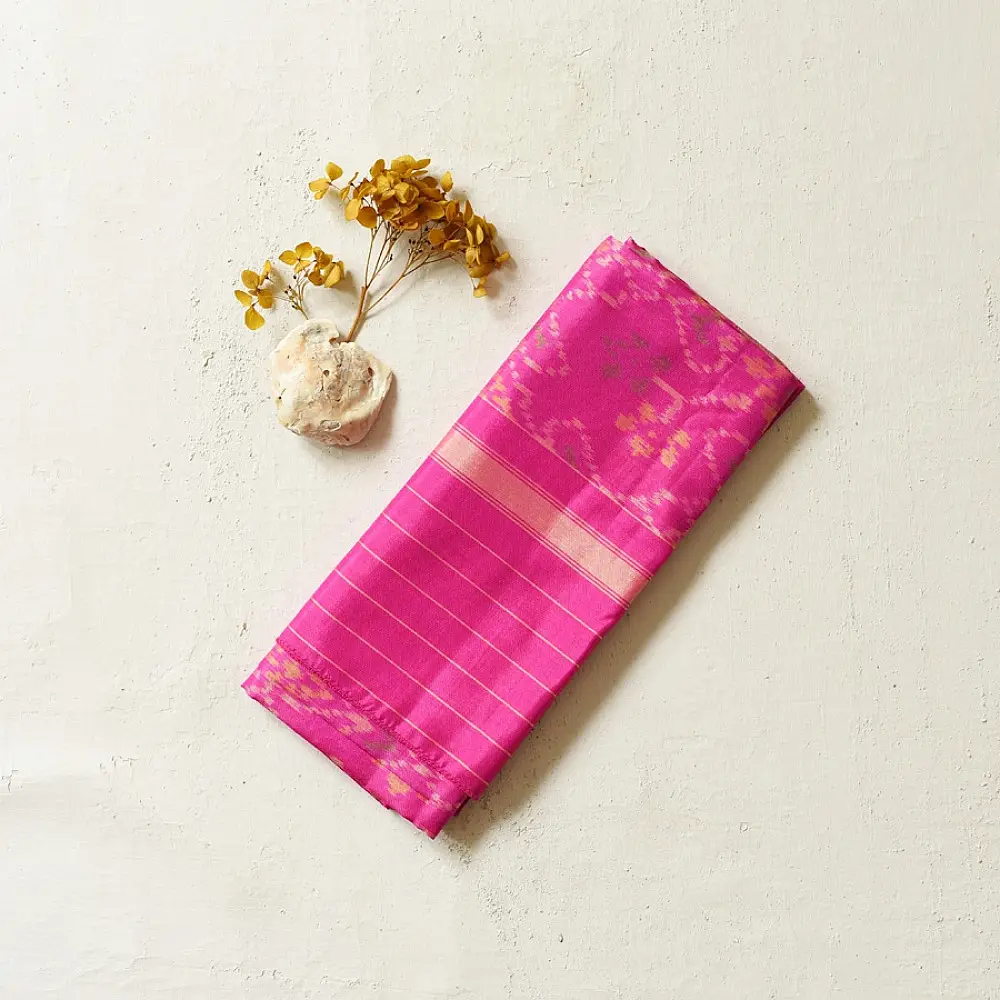 shop Handloom Patola Silk Dupatta ~ Pink Navratna