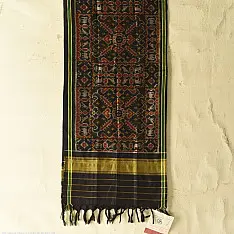 Rasika . रसिका ~ Handloom Patola Silk Cotton Stole - Black 17