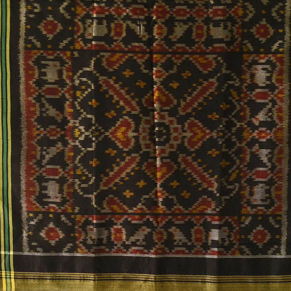 shop black - handloom silk cotton patola ikat stole