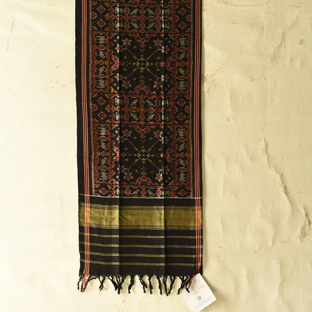 shop handloom silk cotton patola ikat black stole