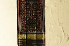 Rasika . रसिका ~ Handloom Patola Silk Cotton Stole - Jet Black
