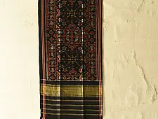 Rasika . रसिका ~ Handloom Patola Silk Cotton Stole - Jet Black