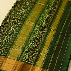चंपा - चकली ⁂ Handwoven Patola Silk Saree | Green
