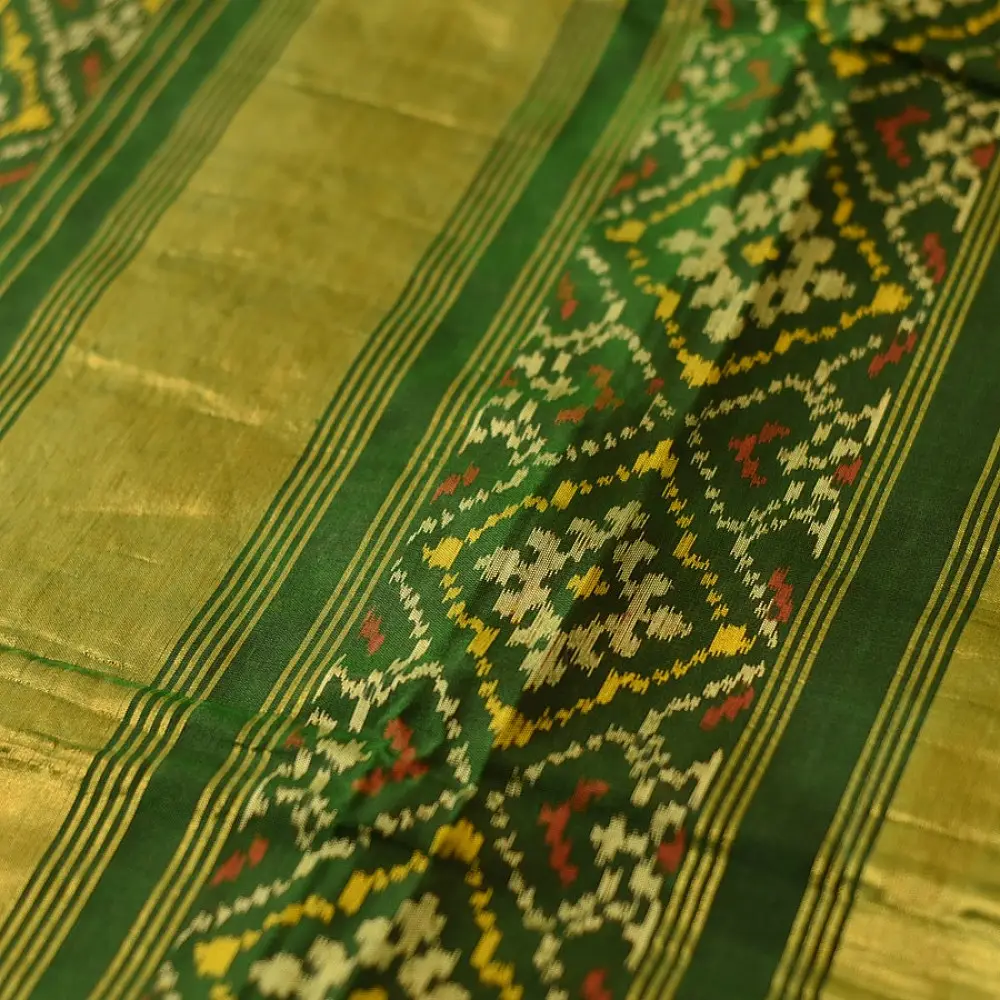 shop Handwoven Patola Silk Saree - Green Diamond Motif