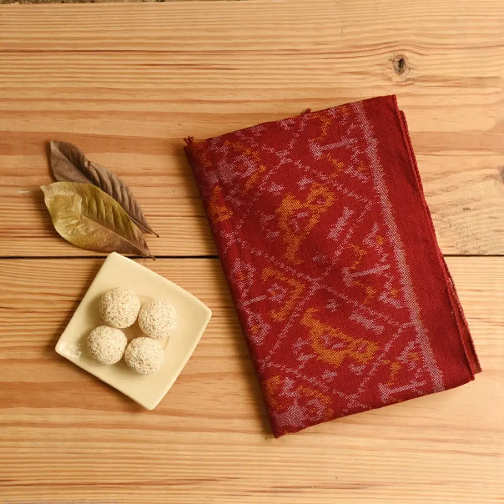 shop Woolen Patola Muffler ~ Maroon Narikunj