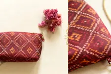 A pocket full of joy || Patola Clutch / Sling Silk Purse - Maroon