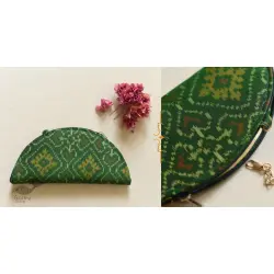 A pocket full of joy || Patola Sling Silk Bag - Green Half Circle 