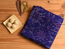 Vasant . वसंत ~ Woolen Patola Shawl ~ Blue Hathi Motif