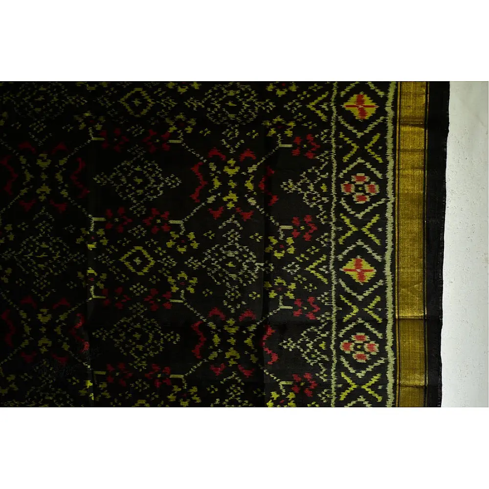 shop pure silk patola dupatta in black color