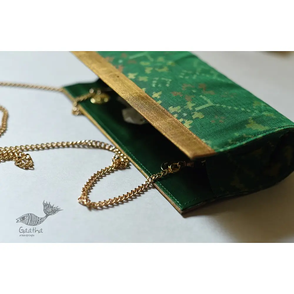 shop handmade patola silk Green purse