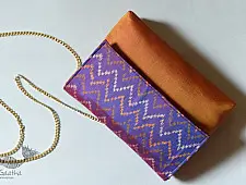 A pocket full of joy | Patola Purse / Sling Bag - Purple & Golden Orange