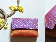 A pocket full of joy | Patola Purse / Sling Bag - Purple & Golden Orange