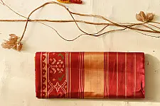 चंपा - चकली ⁂ Handwoven Patola Silk Saree | Red Elephant Design