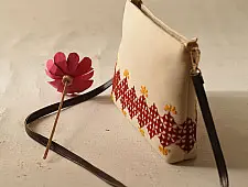Dots & weaves | Embroidered Sling Bag - Off White