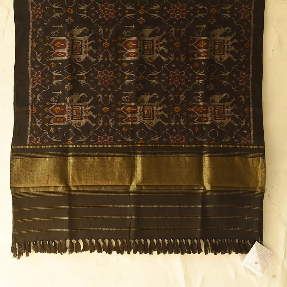 shop Woolen Patola Shawl - Black Hathi Motif