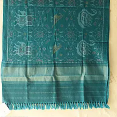 Vasant . वसंत ~ Woolen Patola Shawl ~ Teal Swan Motif