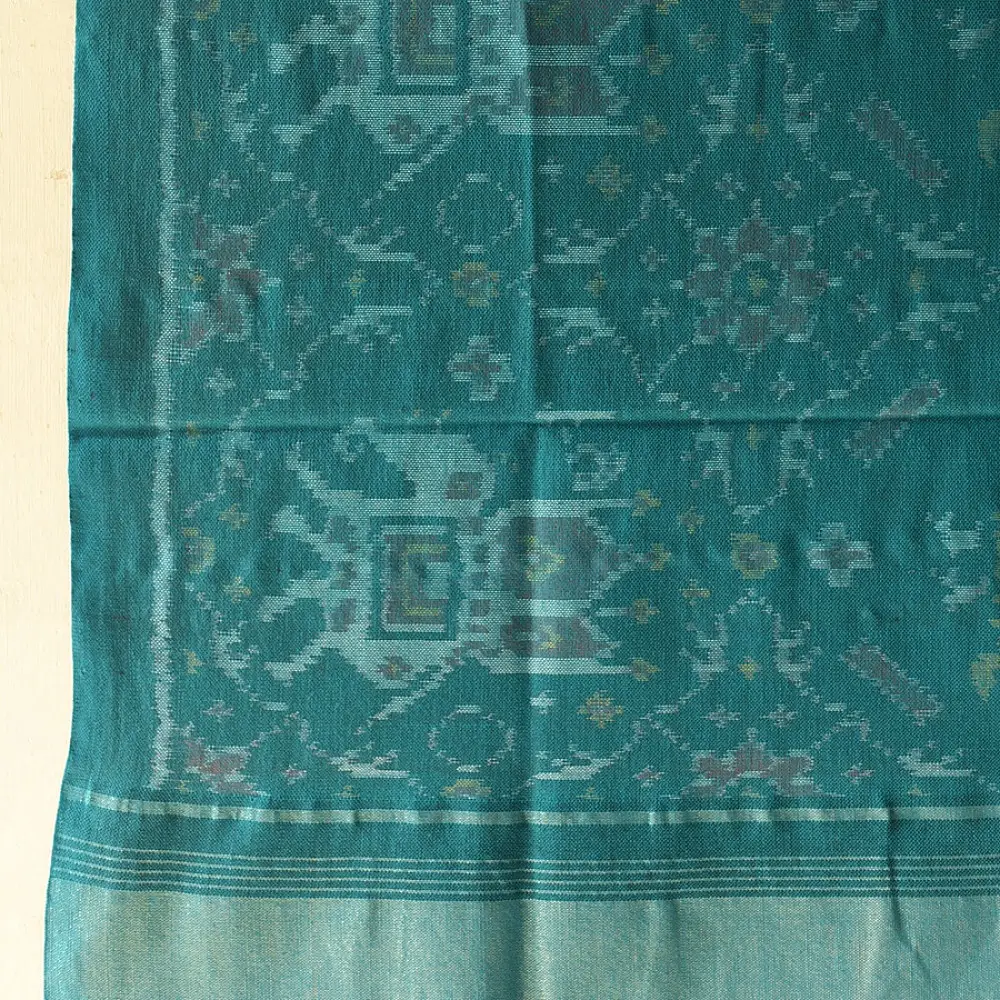shop Woolen Patola Shawl - Teal Swan Motif