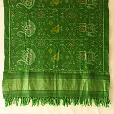 Vasant . वसंत ~ Woolen Patola Shawl ~ Green Swan Motif