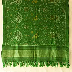 Vasant . वसंत ~ Woolen Patola Shawl ~ Green Swan Motif