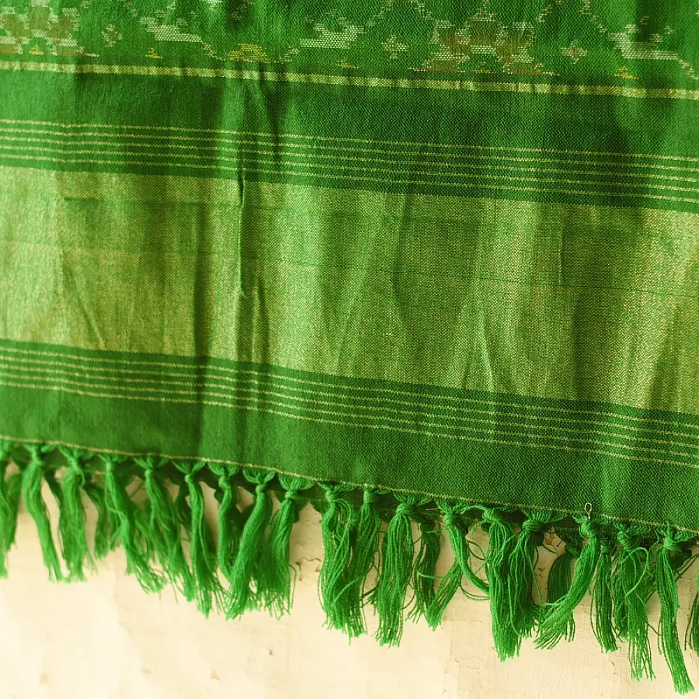 shop Woolen Patola Shawl - Green Swan Motif