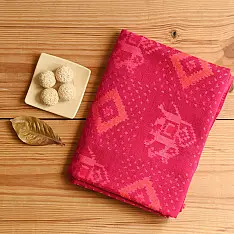 Vasant . वसंत ~ Woolen Patola Shawl ~ Pink Hathi Motif