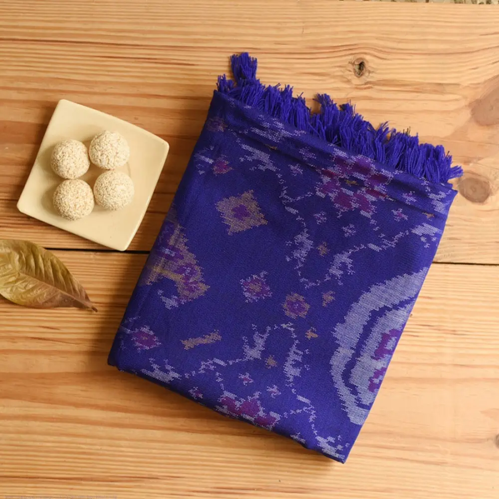shop Woolen Patola Shawl - Blue Swan Motif
