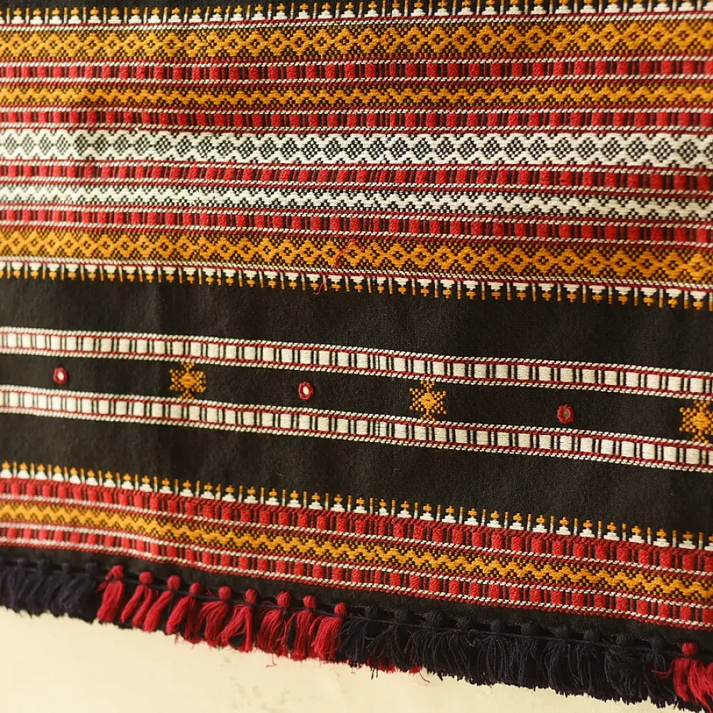 Kutchi Embroidered Mirror Work & Bhujodi Woven Woolen Black Shawl