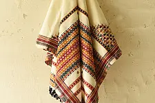 Winter's Call ❁ Kutchi Embroidered Mirror Work & Bhujodi Woven Woolen Shawl - Off White