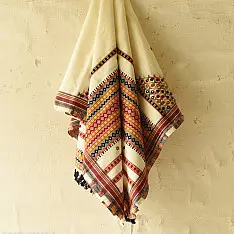 Winter's Call ❁ Kutchi Embroidered Mirror Work & Bhujodi Woven Woolen Shawl - Off White