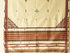Winter's Call ❁ Kutchi Embroidered Mirror Work & Bhujodi Woven Woolen Shawl - Off White
