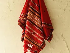 Winter's Call ❁ Kutchi Embroidered Mirror Work & Bhujodi Woven Woolen Shawl - Red