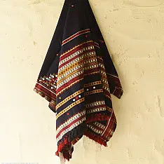 Winter's Call ❁ Kutchi Embroidered Mirror Work & Bhujodi Woven Woolen Navy Blue Shawl