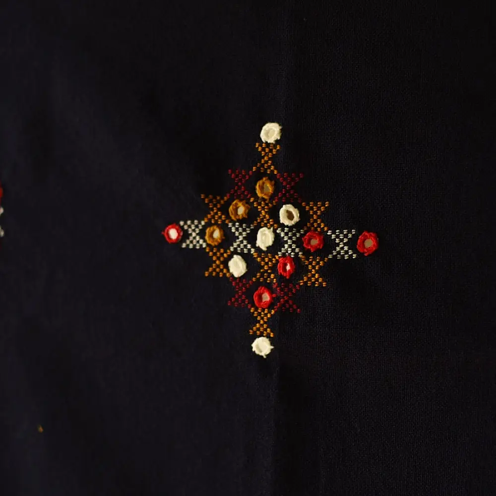 Kutchi Embroidered Mirror Work & Bhujodi Woven Woolen Navy Blue Shawl