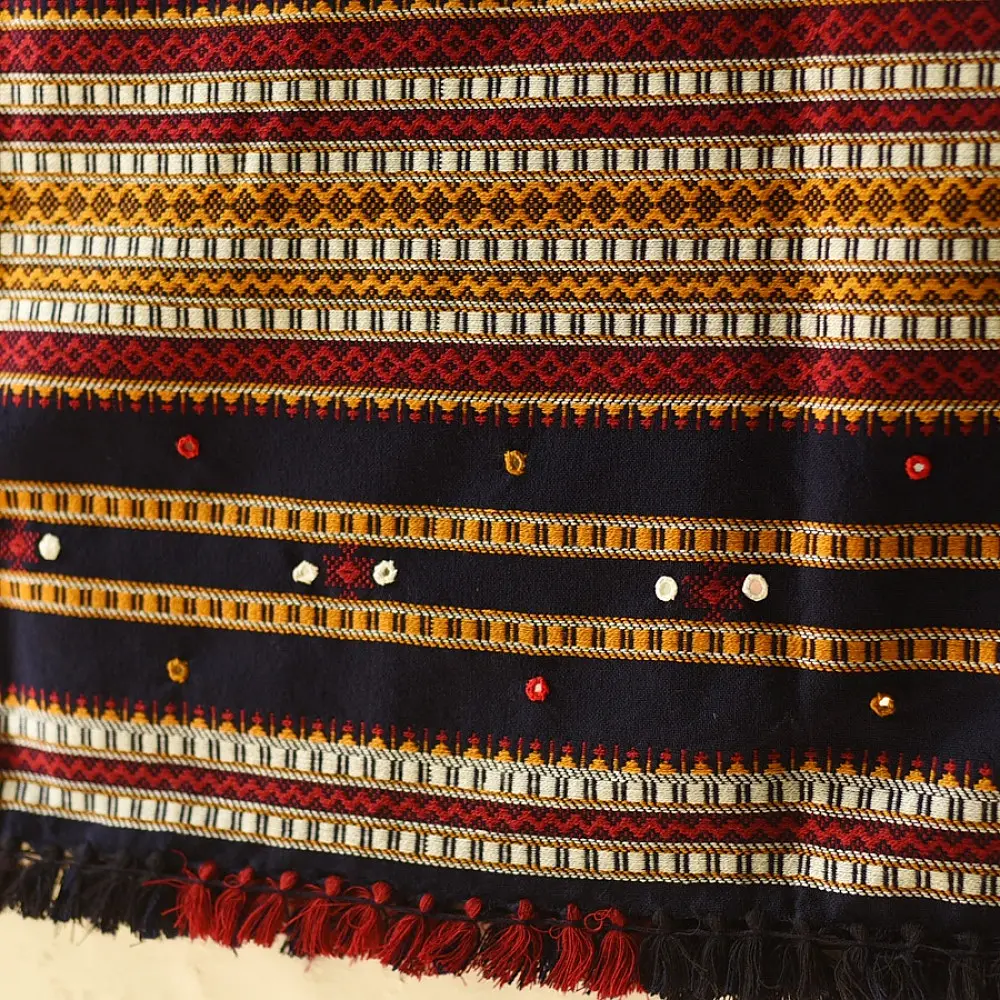 Kutchi Embroidered Mirror Work & Bhujodi Woven Woolen Navy Blue Shawl