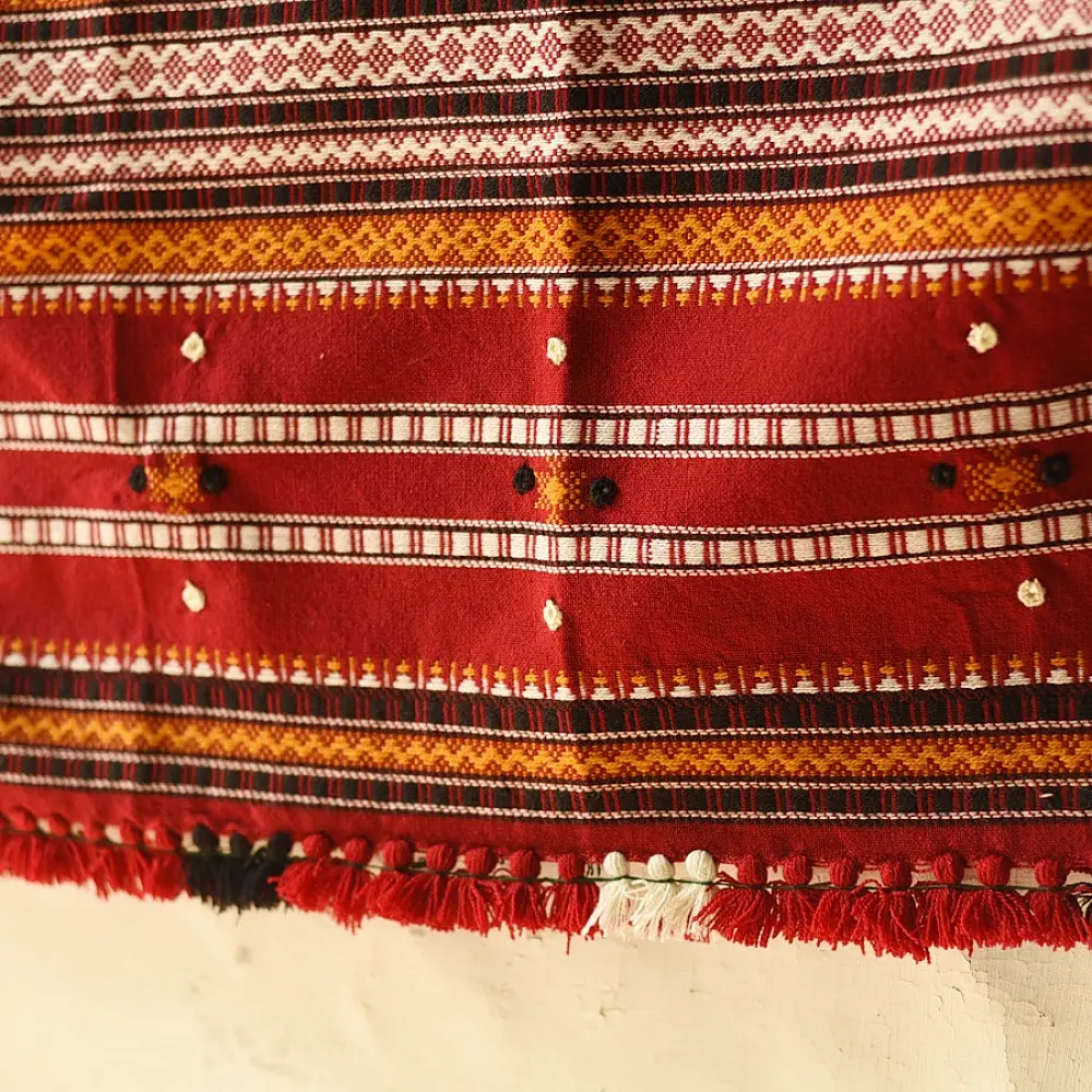 Kutchi Embroidered Mirror Work & Bhujodi Woven Woolen Shawl - Maroon