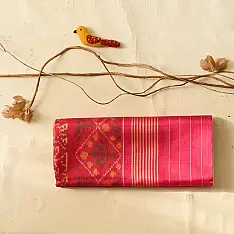 चंपा - चकली ⁂ Traditional Patola Silk Saree | ivory & Pink 