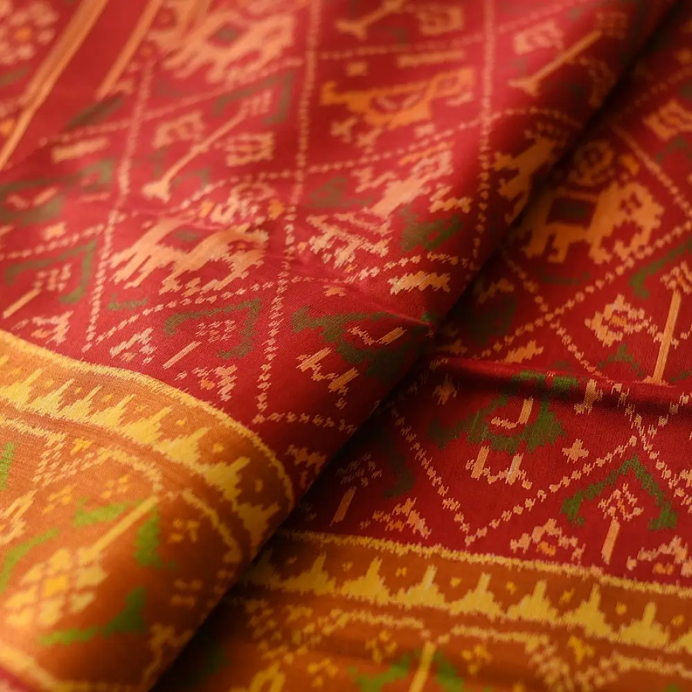 shop Handwoven Patola Silk Saree - Dark Red
