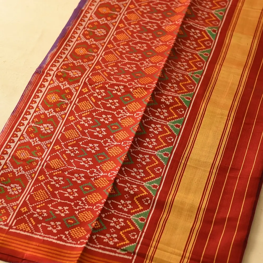 shop Handwoven Patola Silk Blue Saree - Double Ikat Patola